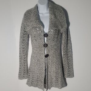 Splurge Cozy Gray Knit Cardigan Sweater 70% Wool 20% Angora Size XS/ S
